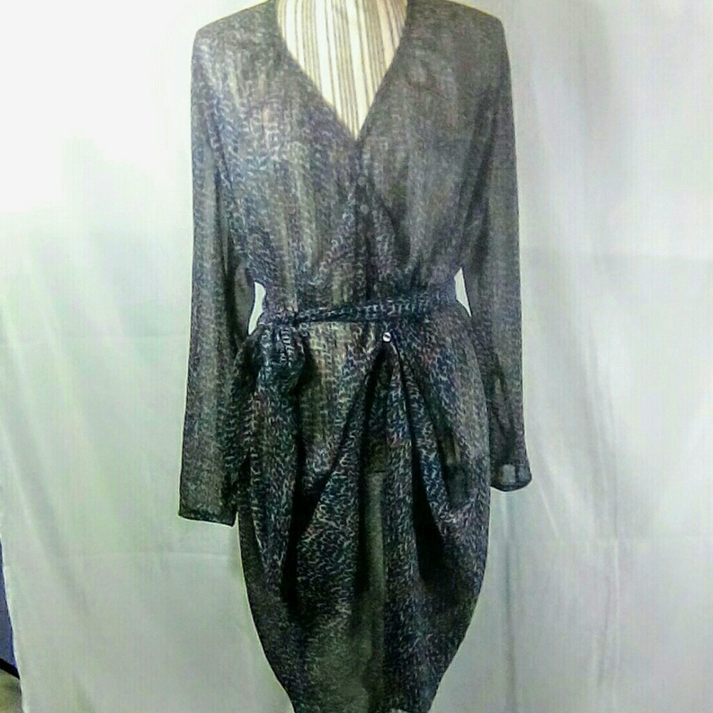 BEULAH Multicolored Long Sleeve Belted Decorative Button V Neck Dress Size S/M